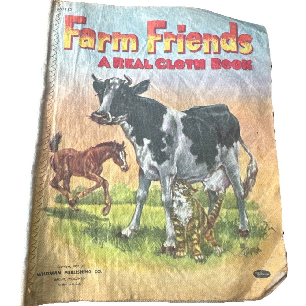 Farm Friends A Real Cloth Book Whitman Publishing Co. (1955) Vintage Book